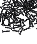 Grab These Happyyami M4x14mm Black Pan Head Self Tapping Screws With Cross Recess And Flat Point, close-up of black screws.