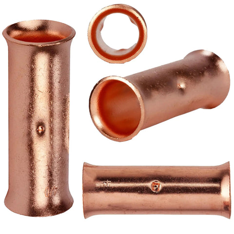 0 Gauge Bare Copper Butt Splice Connectors Kit, 12-Piece Non-Insulated Seamless Barrel Crimp Terminals For Solid Or Stranded Wire, 1/0 AWG, Heavy Duty 600V Rating, Crimp Or Solder Ready close-up