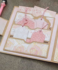 Stitched Slots Pocket Die Cut Set for card making and scrapbooking, large 4.88x5 inch pink pocket die with card slots and labels
