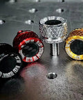 No Sweat Quick Swap Rear Seat Bolt Featuring Carbon Fiber Knob And Aircraft Grade Aluminum for motorcycle mods in various colors.