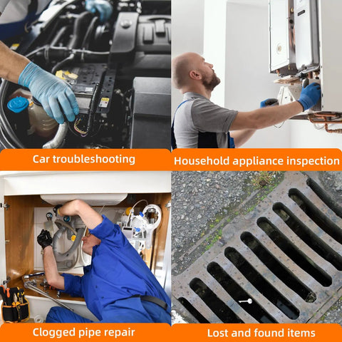 Endoscope Camera With Light 4.3 Inch HD Display 1920P Borescope used for car, appliance, and pipe inspections and lost items retrieval.