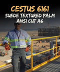 Man wearing 6161 ANSI A6 Cut Resistant Impact Gloves with dense fabric palm standing on construction site