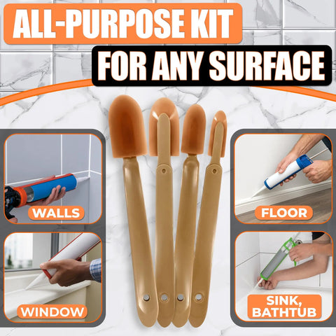 4 Piece Caulking Tool Set For Silicone Sealant And Grout With DIY Friendly Pro Grade Finish For Bathroom Kitchen Tile And Window