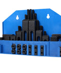 58Piece T Slot Clamping Kit For Mills And Machinists With T Slot Cleaner And Tightening Wrench, Pro Grade Tool Steel in blue holder