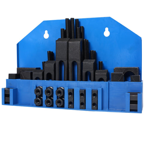58Piece T Slot Clamping Kit For Mills And Machinists With T Slot Cleaner And Tightening Wrench, Pro Grade Tool Steel in blue holder