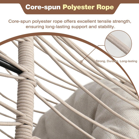 Close-up of core-spun polyester rope used in the Hanging Egg Chair With Stand Foldable Hammock Swing Chair Built For All Weather