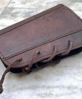 Genuine Leather Buttstock Cover With Cheek Rest Pad And Five Shell Holder for 12 Gauge Shotguns, brown, durable canvas liner.