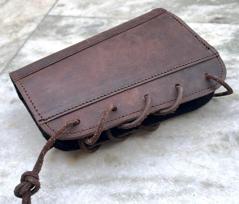 Genuine Leather Buttstock Cover With Cheek Rest Pad And Five Shell Holder for 12 Gauge Shotguns, brown, durable canvas liner.