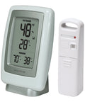 Indoor Outdoor Digital Thermometer With Wireless Temperature Sensor And Hygrometer For Home Use Monitors Indoor And Outdoor Temperature And Humidity Weather Resistant No Fuss Setup Quick Read Just Works, shown with LCD display and sensor.