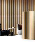 2 Pack Premium Fluted Acoustic Wood Slat Wall Panel For Home Office Noise Cancellation Decor 47.2 By 23.6 Inches Solid Oak in modern interior.