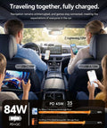 Passengers using Ultra Flexible USB C Car Charger With Fast Charge For iPhone 17 16 15 Galaxy S26 Pixel And More, 84W power display