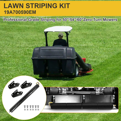 Pro Grade Lawn Striping Kit For 50, 54, 60 Inch Deck Zero-Turn Mowers Easy Install scene showing the kit in use on grass