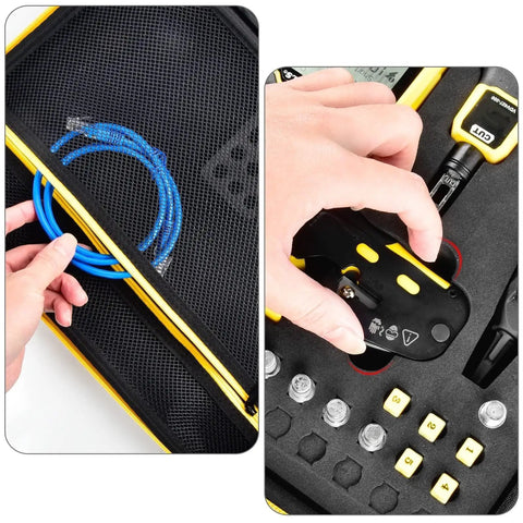 Hands organizing tools in Cable Tester Gear Case For Scout Pro 3 Tracer Probe And Wire Stripper Accessories Travel Carry Box