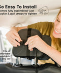 Woman installing wide 360 degree crystal clear baby car seat mirror for rear facing seats, shatterproof backseat view.