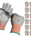 12 Pairs ANSI A5 Cut Resistant Work Gloves With PU Coating For Metal Fabrication, Woodworking, And Construction Non Slip Heavy Duty Durable Large Size Ideal Gift For Men, showing knife resistance.