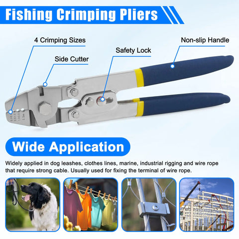 Heavy Duty Fishing Crimping Pliers Kit With Pro Grade Stainless Steel Wire Crimp Tool And 500 Pcs Crimp Sleeves Set In Four Sleeve Sizes