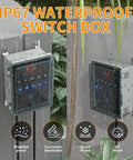12V 5 Gang Rocker Switch Panel With LED Illumination All Weather Waterproof Box in outdoor rain setting