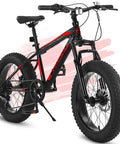Fat Tire Kids Mountain Bike With 20X4 Inch Fat Tires Dual Disc Brakes Front Suspension 7 Speed All Terrain Ride