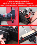 Heavy Table Saw Miter Gauge With Micro Adjust Flip Stop And Extensible Aluminum Fence From 18 To 32 Inches showing zero calibration feature.