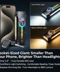 Ultra Flat Stainless Steel EDC Flashlight With 1800 Lumens USB C Rechargeable Pocket Light shown with warm and cool light options.