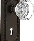 Egg And Dart Plate With Keyhole And Waldorf Crystal Knob, Passage Door Hardware In Oil-Rubbed Bronze, 2 3 8 Backset, Vintage Style