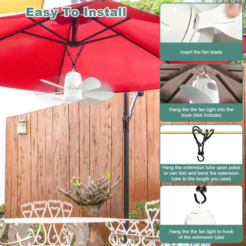 Go To 20 Inch Portable Outdoor Ceiling Fan With Light And Remote for gazebo under red umbrella with installation steps