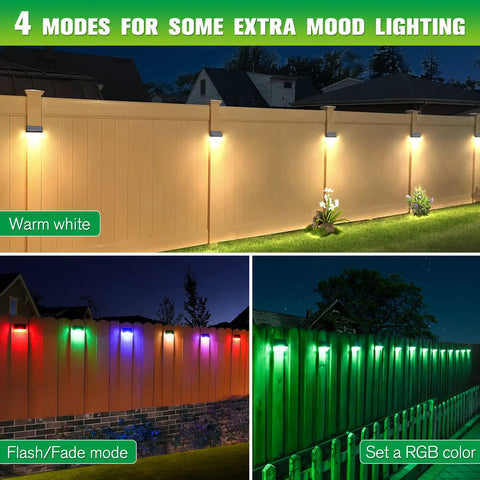 8 Pack Solar Fence Lights Outdoor For Fence And Patio RGB Color Changing LED Lights With 7 Colors Plus Warm White Four Modes