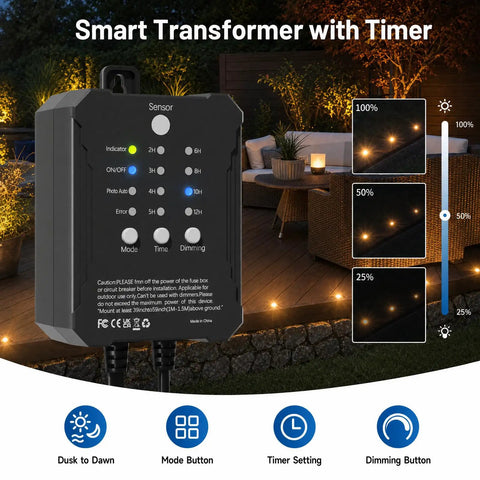 Recessed Deck Stair Lighting Kit With Timer Sensor And Photocell Dimmable 12V Low Voltage LED Step Lights IP67 Waterproof transformer