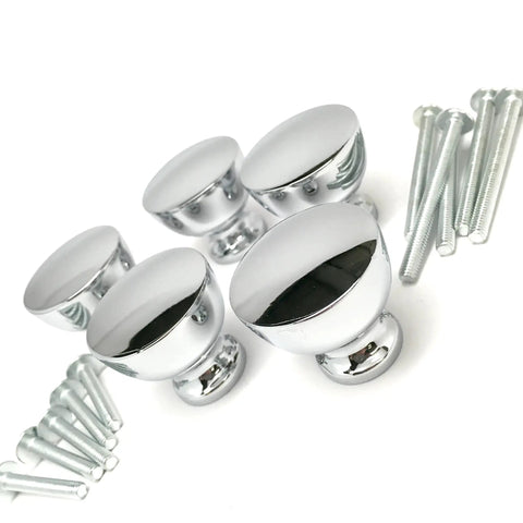 Brushed Gold Cabinet Knobs 5 Pack for Cabinets and Drawers with screws, metallic finish, shown from above.