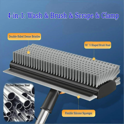 4-In-1 Floor Scrub Brush With Squeegee Long Handle 52 Inch Rotating Tile Brush For Grout Cleaning Bathroom Patio Pool