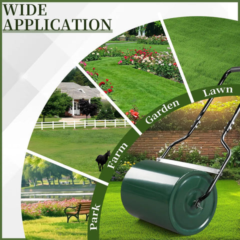 Heavy Duty 16 Inch Steel Lawn Roller With U Shaped Handle Water Or Sand Filled Garden Roller For Push Or Tow Behind Lawn Care