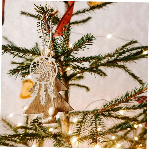 Wooden Dream Catcher DIY Kit With 50 Unfinished Hollow Wood Shapes For Painting Boho Hanging Wall Decor Ornaments For Bedroom Living Room And Craft Projects hanging on a Christmas tree