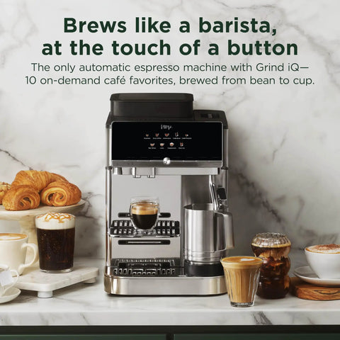 Fully Automatic Espresso Machine With 10 Custom Options And Built In Grinder Pours Barista Level Coffee on kitchen counter