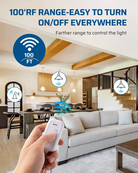 Remote Control Light Socket With Wireless Control For Lamps And Fixtures, Pull Chain Compatible, 100Ft Range, No Wiring Needed, ETL Listed, No Fuss Easy Hands Free Control From Bed Or Couch