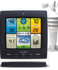 Notos 3 In 1 Weather Station For Indoor Outdoor Temperature Humidity And Wind Speed With Real Time Readings Plus Hyperlocal Forecast On An Illuminated Color Display showing digital screen with data and white sensor unit.