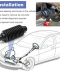 2 Pack Universal Rack And Pinion Steering Boot Kit Compatible With Most Car Models And Years Easy Install No Tie Rod End Removal And No Wheel Alignment Needed Durable Rubber Boot Replacement diagram and installation view