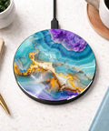 Blue Agate Marble Wireless Charger 15W Fast Wireless Charging For iPhone And Android on desk with pen and notebook