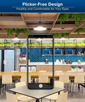 Lit 6500 Lumen A21 LED Bulb Replaces 450W Incandescents, 5000K Daylight in a modern café with flicker-free light.