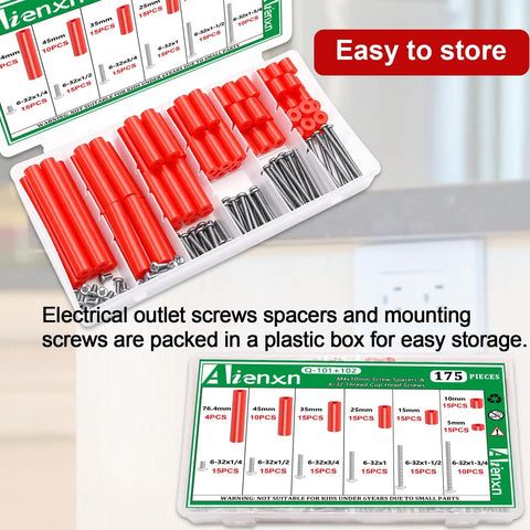 175 Piece Red Electrical Outlet Spacers Kit With 85 Six Thirty Two Cup Head Mounting Screws And 90 Nonthreaded Spacers