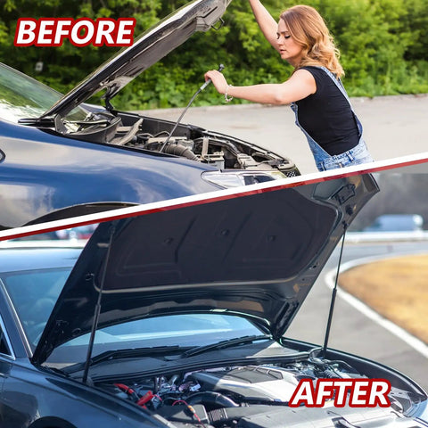 Heavy Duty Front Hood Gas Struts Built Tough As Nails For Toyota Camry 2018 To 2023 before and after installation comparison.