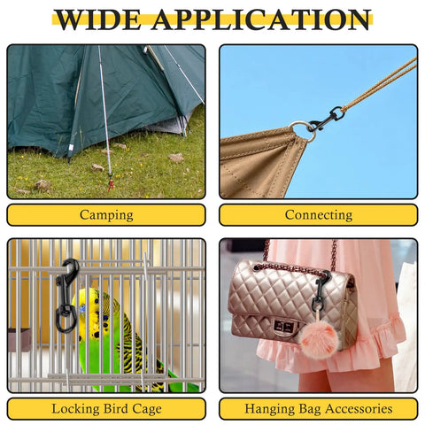 Image showcasing Top Tier Badass Rugged Zinc Alloy Swivel Trigger Snaps 2.67 Inch for camping, bag accessories, and cages.
