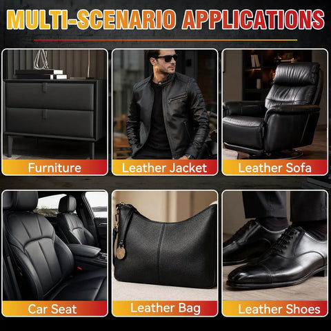 Black Leather Repair Kit and Vinyl Patch Crushes Nasty Scratches on furniture, leather jacket, sofa, car seat, bag, and shoes.