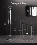 Dimensions of Milk Frother With Variable Speed Rechargeable Wand Detachable Double Whisk Handheld Electric Stirrer shown against phone.