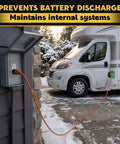 Rugged 15 To 30 Amp Rv Power Adapter Nema 5-15P To Tt-30R Plug In Converter For Home Outlet And Travel Trailer black adapter connecting RV.