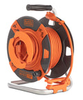 50 Ft Outdoor Extension Cord Reel With 14 AWG SJTW Cable, Heavy Duty Rewind Handle, Premium Cord Retractor For Garden And Workshop