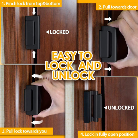 Heavy Duty Home Security Door Reinforcement Lock With 3 Inch Stop And 800 Pounds Of Force, Child Proof Front Door Lock usage steps