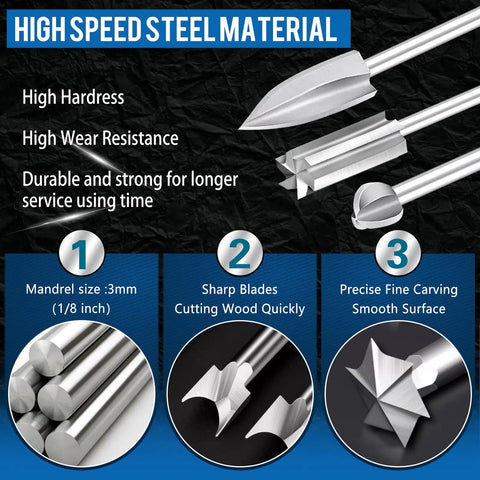 Killer Wood Carving Bits For Rotary Tools And Dremel Kit Accessories Featuring Precision Engraving Drill Heads Plus Cutting Wheels For Hardwood And Softwood Diy Crafts That Hit Different, showing high speed steel bits with sharp blades.