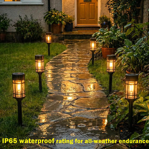 Eight Pack Solar Pathway Lights Outdoor Waterproof 21 Inch Metal And Glass Landscape Driveway Garden Path Lights Auto On Off
