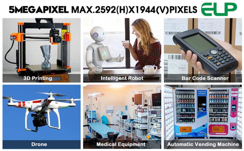5 Megapixel USB Camera imaging 3D printing, intelligent robots, bar code scanners, drones, medical equipment, vending machines