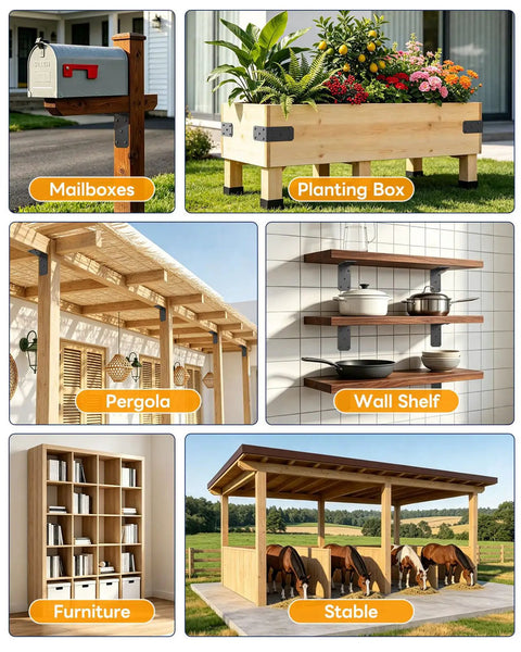 Beefy Heavy Duty L Brackets 5x5x2.5 Inches 300 Lb Per Bracket Black 4 Pack For Shelves Or Workbenches Built From 4mm Carbon Steel With 8x Bend Resistance Compared To 2mm Brackets Ideal Garage Storage for mailbox, planter, shelf, pergola